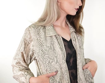 90s Snake Print Silk Track Jacket - Vintage Silk Windbreaker - Snake Print - Bomber Jacket -Festival