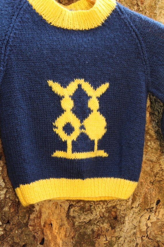 80s Abstract Bunny Sweater - Handknit Fuzzy Sweat… - image 2
