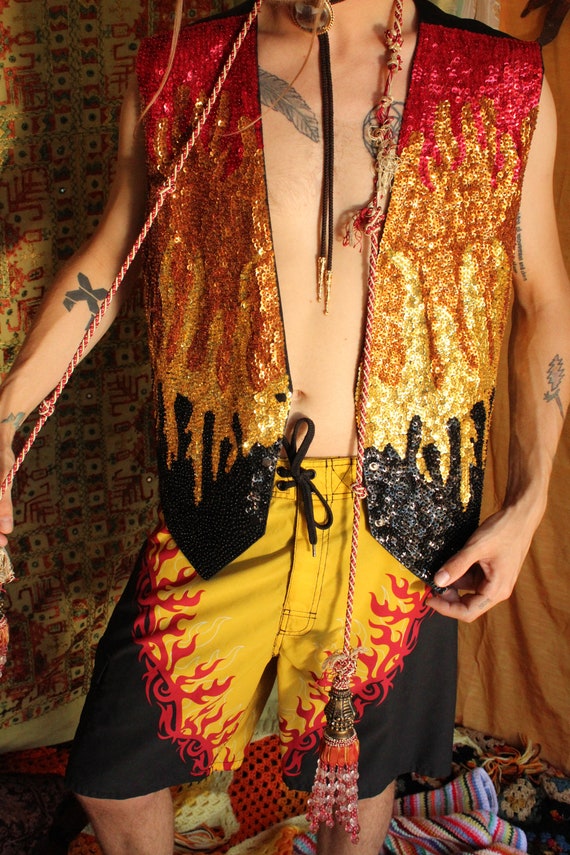 90s Tribal Flames Swim Trunks - 00s Flame Swim Tru