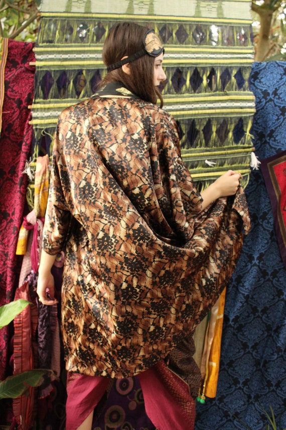 90s Silky Floral Robe - Dark Floral Robe - Asian F