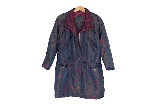 90s Paisley Floral Winter Coat - 90s Puffer Coat -Vintage Snow Jacket - Designer-Inspired Windbreaker - Holographic Windbreaker - Festival