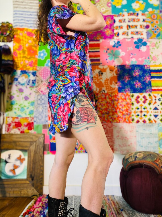 90s Floral Paisley Sleep Shirt - Psychedelic Pais… - image 4