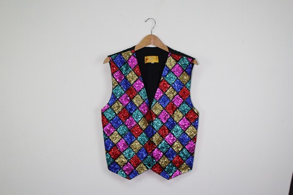 80s Beaded & Sequin Vest - Sequin Mardi Gras Vest