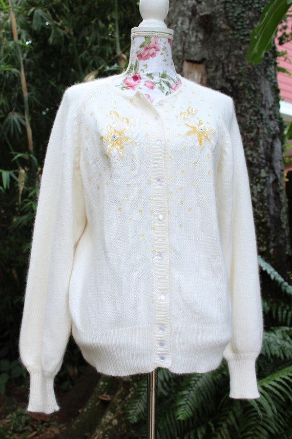 Vintage 90s White Angora Sweater - Embellished An… - image 6