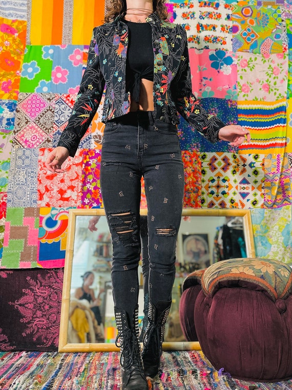 90s Bold Floral Denim Jacket - Patterned Denim Jac