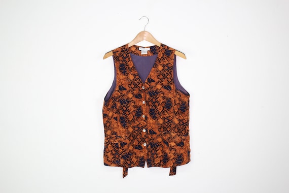 90s Batik Dyed Silk Vest - Vintage Unisex Vest - 9