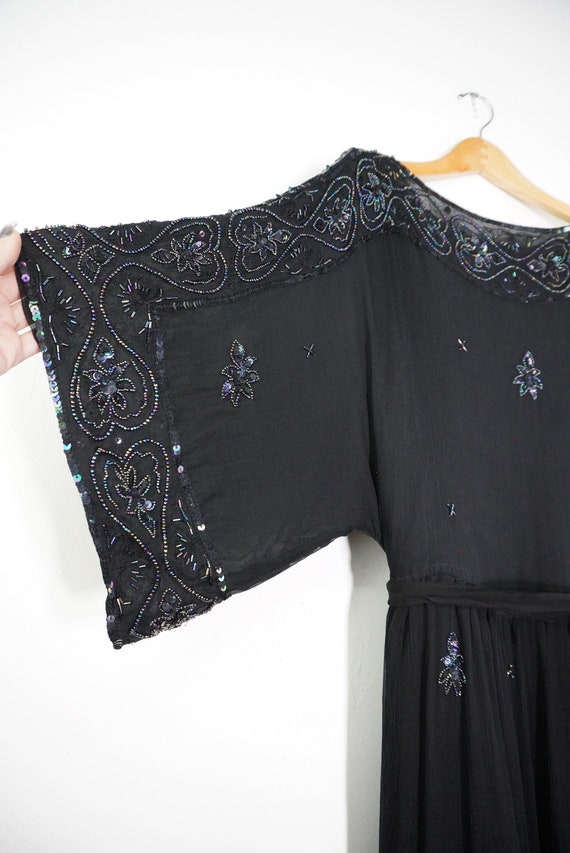 90s Reproduction 20s Silk Flapper Dress - Beaded … - image 8