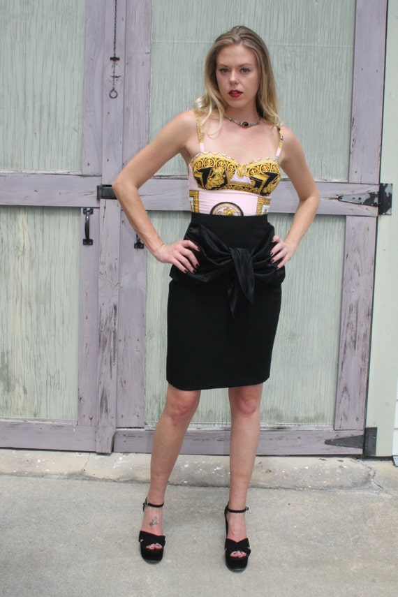 Lillie Rubin Black Wool Skirt - VINTAGE 70s Black… - image 2