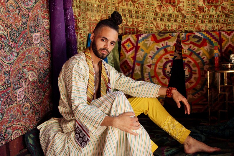 Handmade Embroidered Robe Egyptian Embroidered Robe Yellow Etsy