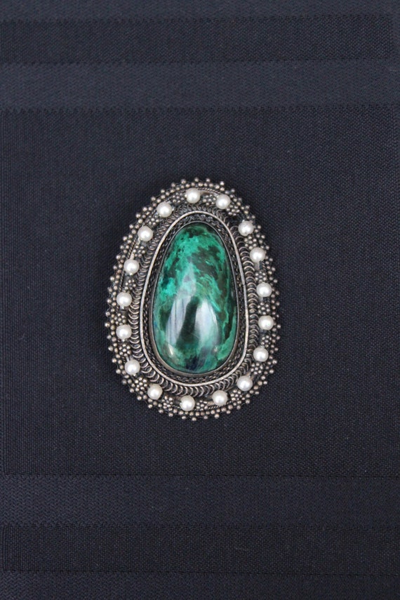 Chrysocolla Pendant Brooch - Made in Israel - Silv