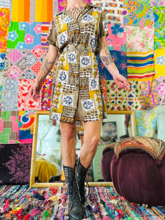 90s boho dress Vintage 90s Floral Boho Smock Dress (L)
