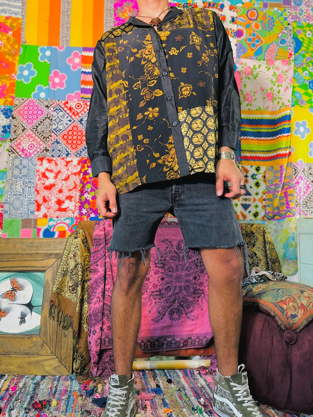 90s Mixed Floral Silk Button up Shirt Vintage Unisex Silk Etsy