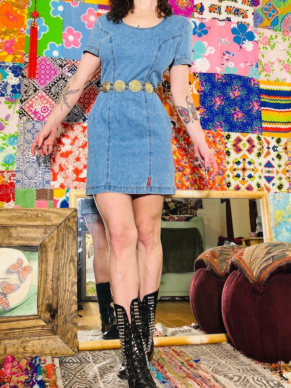 90s Denim Mini Dress - Light Denim Dress - Denim … - image 1