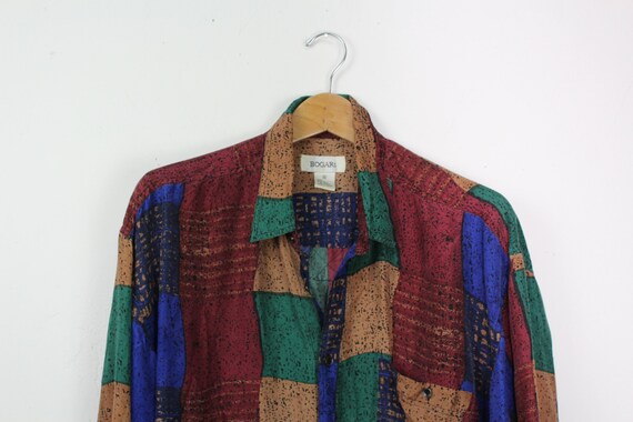 Color Block Silk Button Up Shirt - Vintage Silk Sh