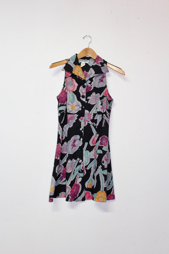 90s Floral Button Up Dress - Vintage Sleeveless Dr