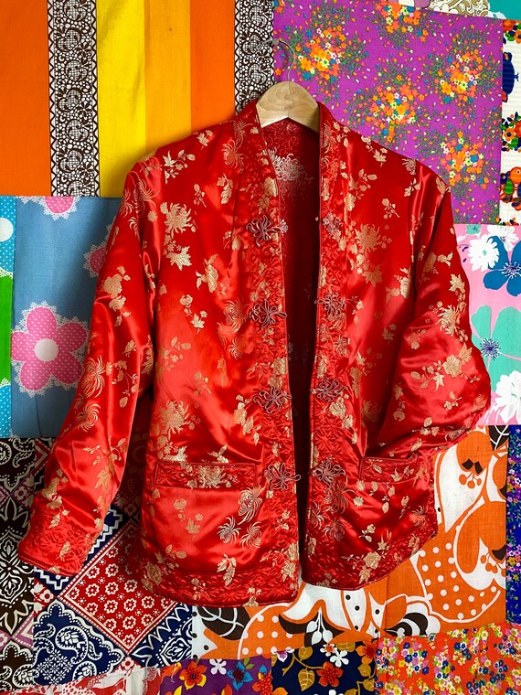Reversible Vintage Silk Chinese Jacket - Red & Go… - image 8