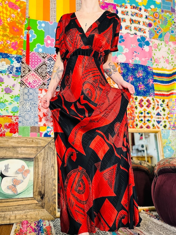 90s Sue Wong Abstract Maxi Dress - Vintage Trippy… - image 1