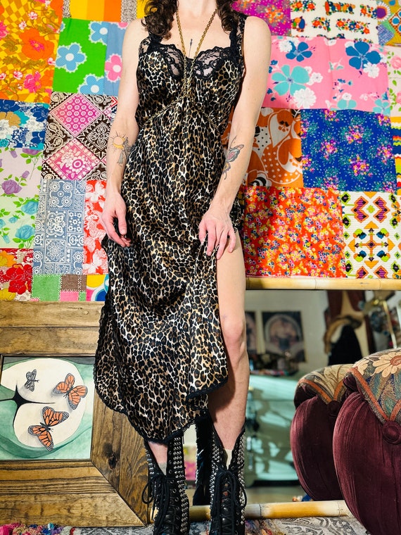 90s Long Cheetah Print Silky Slip - Cheetah Print… - image 1