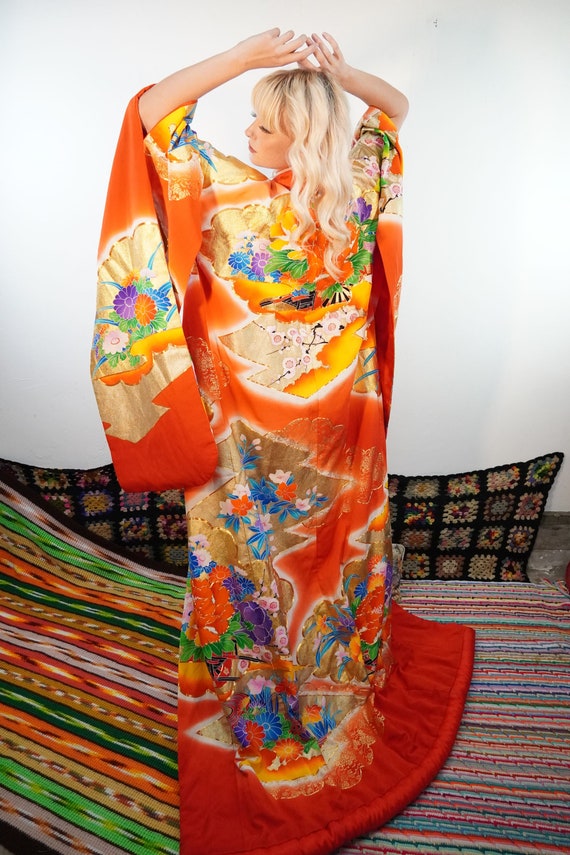Vintage Japanese Wedding Kimono Robe - Weighted K… - image 3