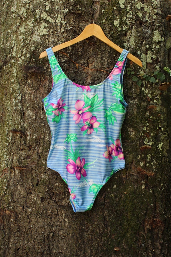 90s Tropical Skies One Piece Bathing Suit 90s Hawai… Gem