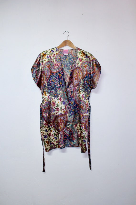 90s Silky Paisley Robe - Purple Paisley Robe - Pin