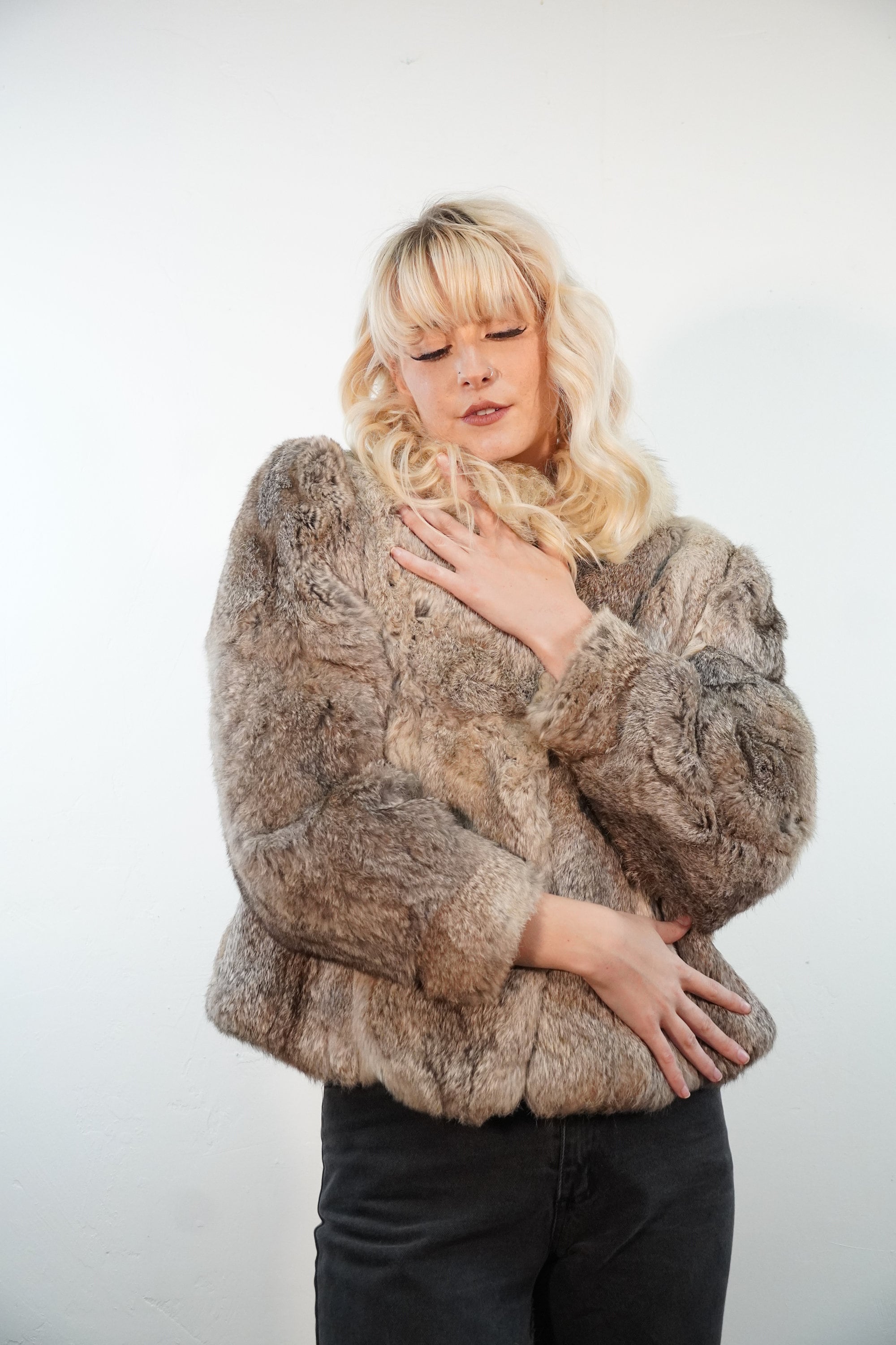 Gray Rabbit Fur Coat VINTAGE RABBIT FUR Coat 90s Fur Coat Etsy