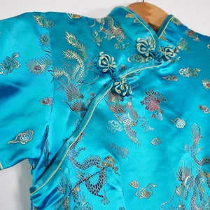 Vintage Asian Silk Dress Silk Costume Dress Sleeveless Silk Dress Chinese Dress Chinese Silk Dress Cheongsam Blue Cheongsam image 3