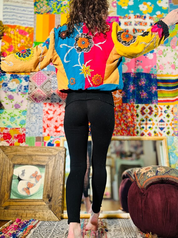 90s Bold Embellished Boho Jacket - Embellished Fl… - image 8