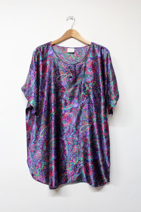90s Silky Paisley Sleep Shirt - Psychedelic Paisle