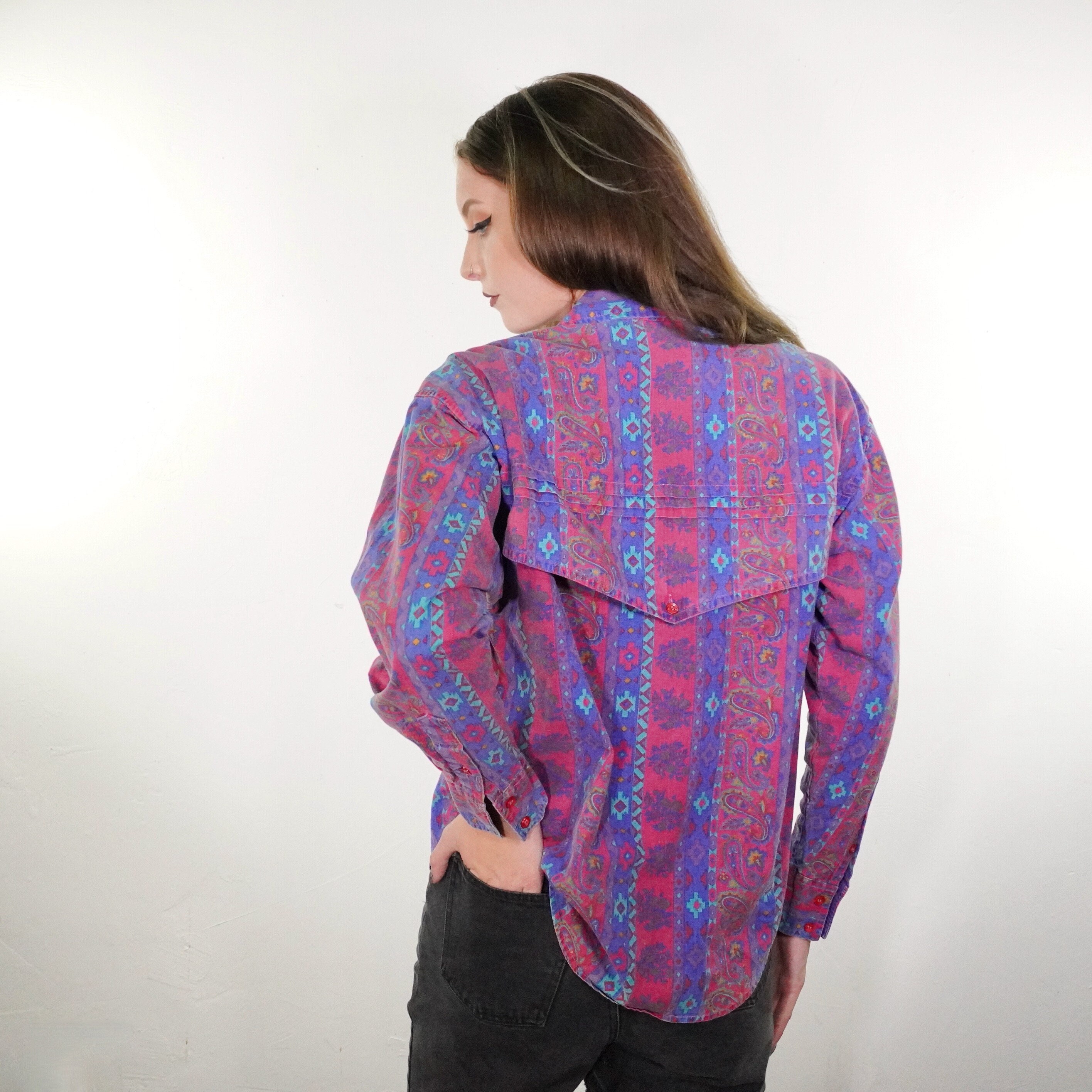 70s-Style Colorful Western Shirt