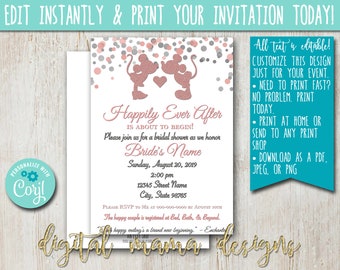 INSTANT ACCESS - Mickey Minnie Bridal Shower Invitation - Minnie Mouse Shower Invitation - Bridal Shower Invite - Customize on Corjl
