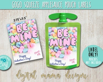 EDIT YOURSELF - PRINTABLE Valentine's Day GoGo Squeeze Applesauce Label - Valentine's Day Apple Tag - Class Valentines Drink Pouch Printable