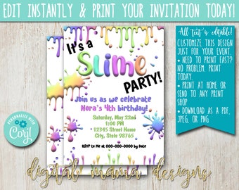 EDIT YOURSELF - Slime Party Birthday Invitation - Slime Art Painting Birthday Party - Slime Digital Virtual Party Invitation - Edit on Corjl