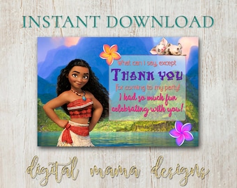 DESCARGA INSTANTE - Tarjeta de agradecimiento de Moana - Invitación de cumpleaños de Moana - Nota de agradecimiento de Moana - Gracias de fiesta de Moana - Descarga digital