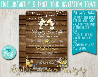 INSTANT ACCESS - Rustic Floral Bridal Shower Invitation - Farmhouse Shower Invitation - Vintage Bridal Shower Invite - Customize on Corjl