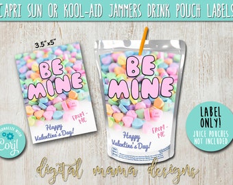 EDIT YOURSELF - PRINTABLE Conversation hearts Valentine's Day CapriSun - Valentine's Day Kool Aid Jammers - Class Valentines Drink Pouch