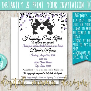 INSTANT ACCESS - Mickey Minnie Bridal Shower Invitation - Minnie Mouse Shower Invitation - Bridal Shower Invite - Customize on Corjl