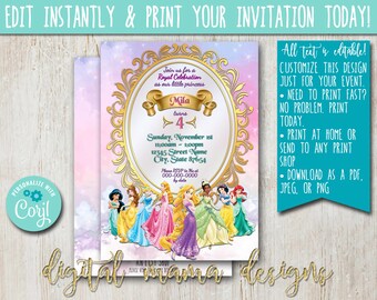 EDIT YOURSELF - Princess Birthday Party Invitation - Fairy Princess Girls Birthday Party Invitation - Girl Party Invitation