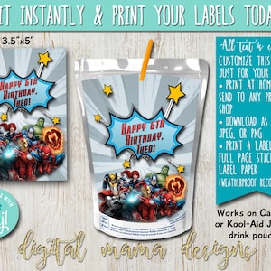 EDIT YOURSELF - Avengers Birthday Capri Sun Drink Pouch Label - Superhero Avengers Party Jammers Label - Boy Party Invitation