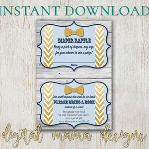 INSTANT DOWNLOAD - Diaper Raffle Invitation Insert - Book Request for Baby Shower - Bring a Book Card - Onesie Invitation - Digital Download
