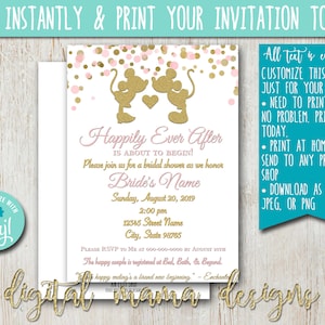 INSTANT ACCESS - Mickey Minnie Bridal Shower Invitation - Minnie Mouse Shower Invitation - Bridal Shower Invite - Customize on Corjl