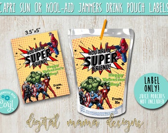 EDIT YOURSELF - PRINTABLE Superhero Valentine's Day CapriSun - Valentine's Day Kool Aid Jammers - Class Valentines Drink Pouch Printable