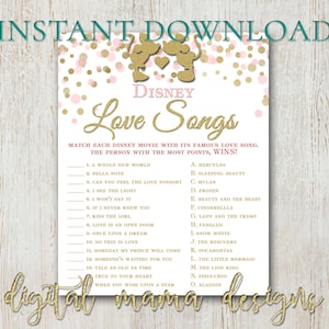 INSTANT DOWNLOAD - Bridal Shower Love Songs Game - Minnie Mickey Bride Bridal Shower Game - Minnie Mickey Bridal - Digital Download