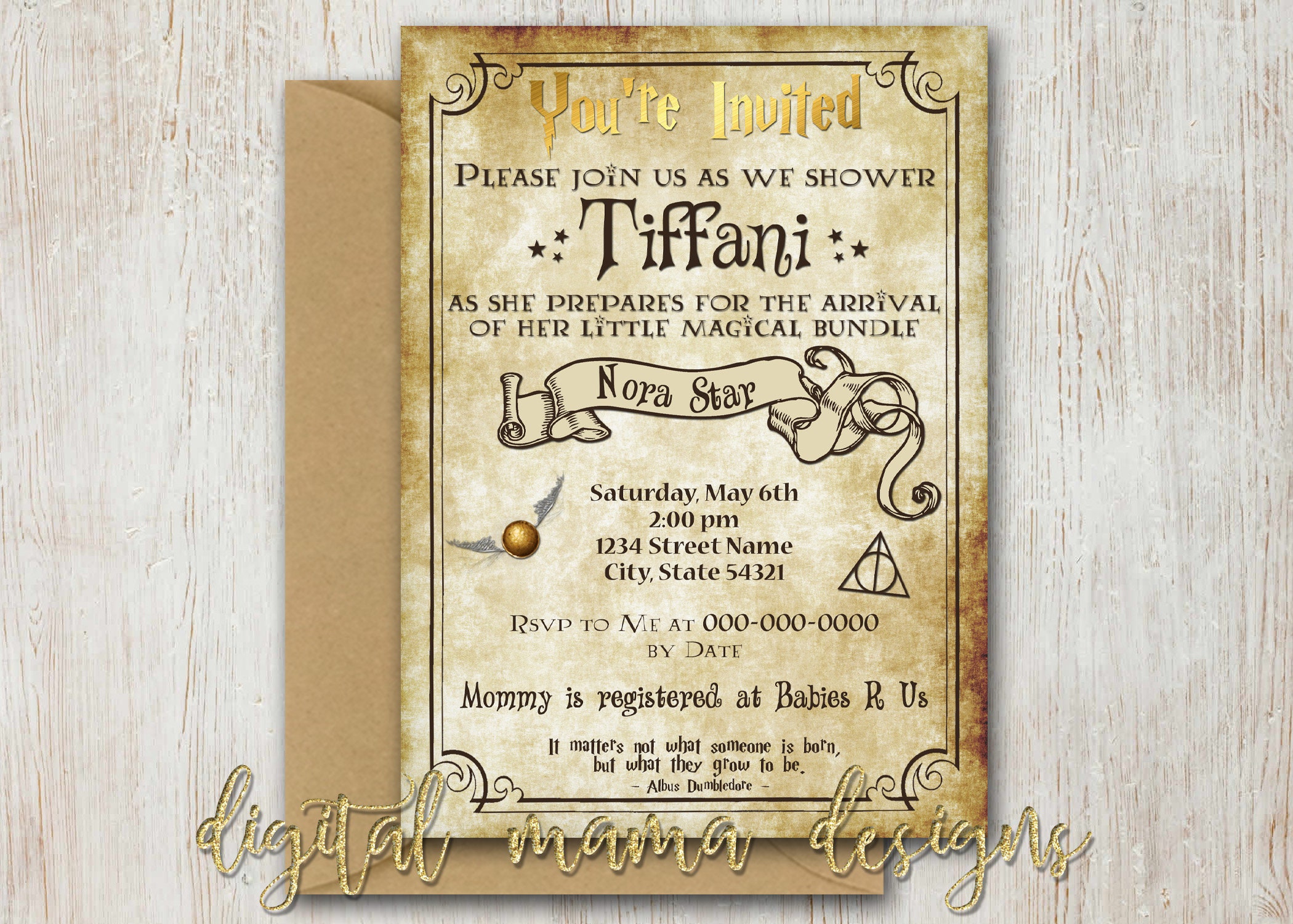 Harry Potter Baby Shower Invitation Harry Potter Theme Party Etsy