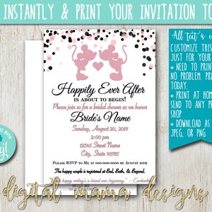 INSTANT ACCESS - Mickey Minnie Bridal Shower Invitation - Minnie Mouse Shower Invitation - Bridal Shower Invite - Customize on Corjl