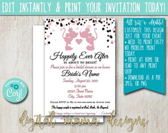 INSTANT ACCESS - Mickey Minnie Bridal Shower Invitation - Minnie Mouse Shower Invitation - Bridal Shower Invite - Customize on Corjl