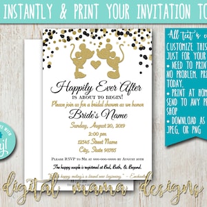 INSTANT ACCESS - Mickey Minnie Bridal Shower Invitation - Minnie Mouse Shower Invitation - Bridal Shower Invite - Customize on Corjl