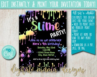 EDIT YOURSELF - Slime Party Birthday Invitation - Slime Art Painting Birthday Party - Slime Digital Virtual Party Invitation - Edit on Corjl