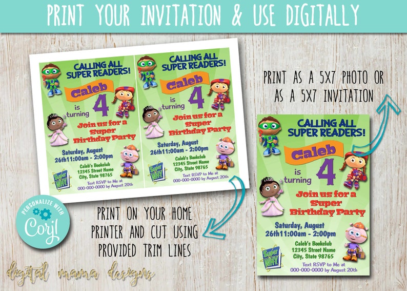 INSTANT ACCESS SuperWhy Birthday Invitation Super Why Party Birthday Classroom Reading Party Invitation Customize on Corjl image 3