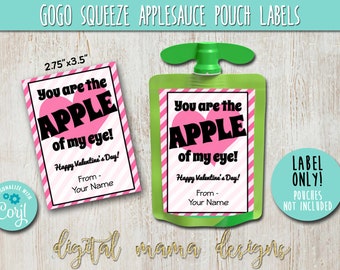 EDIT YOURSELF - PRINTABLE Valentine's Day GoGo Squeeze Applesauce Label - Valentine's Day Apple Tag - Class Valentines Drink Pouch Printable